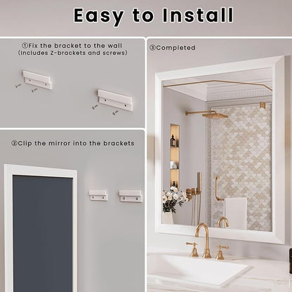 Amorho Bathroom Mirror, 44x36 Inch White Framed Bathroom Mirrors