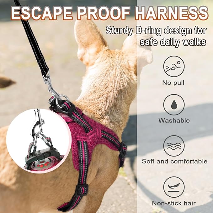Dog Harness Step in Dog Vest Harness, Reflective Adjustable Puppy No Pull Harness Breathable Soft for Small and Medium Dogs Cats, Pink/Black, XXS
