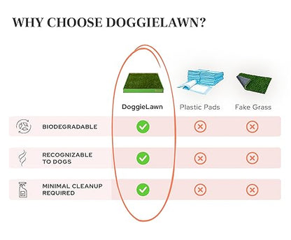 DoggieLawn Real Grass Dog Pee Pads with Tray - Mini Dog Potty Pad 24x9 | No-cleaning, odor-reducing puppy potty training pad for housebreaking, indoor or outdoor use, real grass, replace when needed
