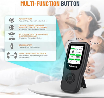 LifeBasis Air Quality Monitor Indoor, 11-in-1 Air Quality Detector