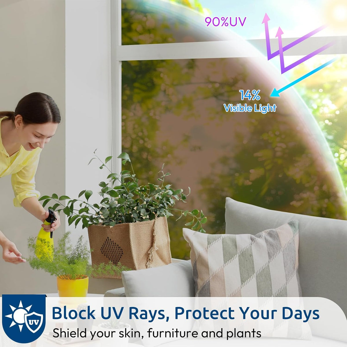 rabbitgoo Window Privacy Film One Way Window Tint for Home, Removable Reflective Heat Sun Blocking Anti UV Glass Door Covering, Mirror Tinting Film House Office, 17.5 in X 6.5 Feet, Brown Silver