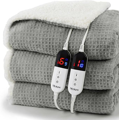 Heated Blanket Electric Blanket Queen Waffle, 84x90 Inches Sherpa Fleece Fast