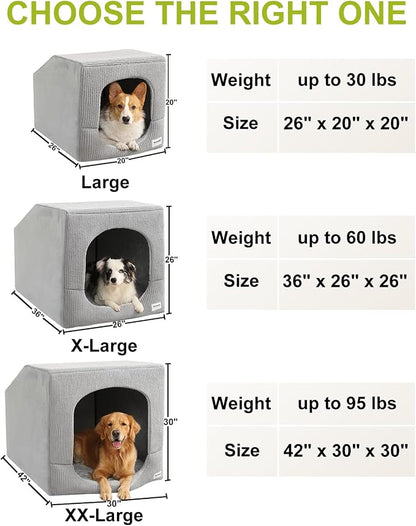 Hovicaed Indoor Dog House Large Sized Dog Tent with Covered Dog Bed 36x26in | Enclosed Dog Cave Bed With Washable Removable Cover-Pet Orthopedic Egg-Crate Foam Cushion Sturdy Frame For Inside Dog House