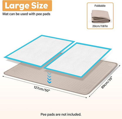 50" x35" Pee Pad Holder for Dog Puppy Pad Holder Khaki | Large Silicone Pee Tray for Dog Training Floor Protection Raised Edge Dog Potty Tray, No Pee Pads(
