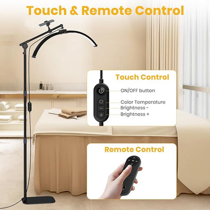 LASTAR LED Lash Light for Eyelash Tech – Half Moon Floor Lamp with Adjustable Brightness, Warm-to-Cool Lighting & Built-in Phone Holder – Ideal for Tattoo Artists, Estheticians & Lash Experts