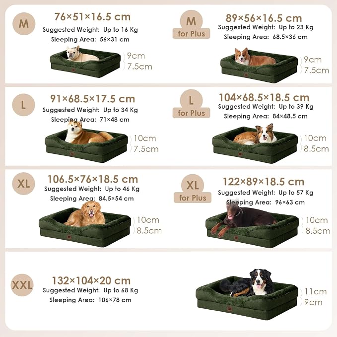 EHEYCIGA Orthopedic Dog Bed for Medium Dog, 35x22x6.5 Inch Memory Foam Dog Couch Bed with Sides, Waterproof Liner & Washable Removable Cover, Bolster Pet Sofa, Dark Green