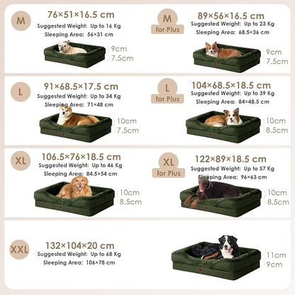 EHEYCIGA Orthopedic Dog Bed for Medium Dog, 35x22x6.5 Inch Memory Foam Dog Couch Bed with Sides, Waterproof Liner & Washable Removable Cover, Bolster Pet Sofa, Dark Green