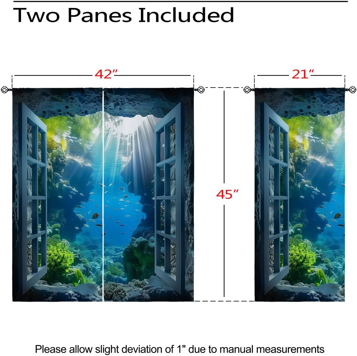 Ocean Fishs Blackout Curtains for Girls Boys Home Decor, Underwater Tropical Fish Undersea Coral Grommet Thermal Insulated Drapes Darkening Window Curtain for Bedroom Living Room, 42 x 45 Inch