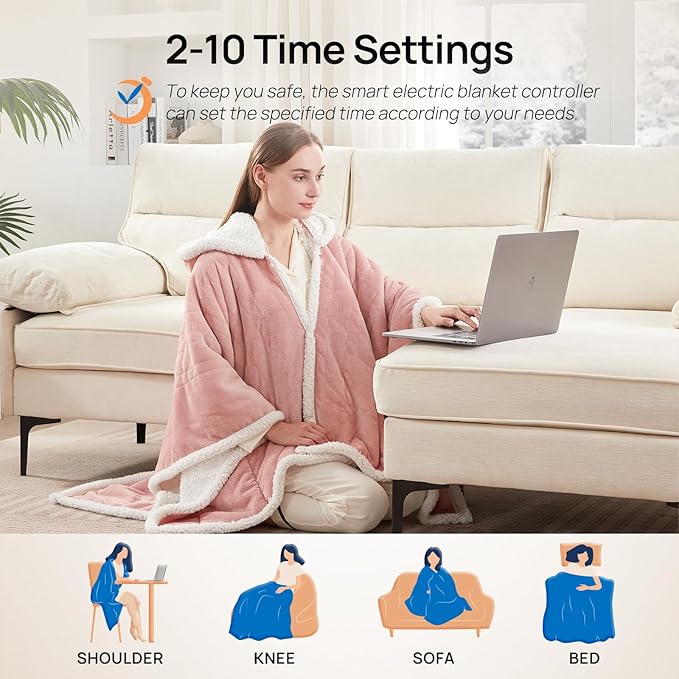 Westinghouse Wearable Heated Throw Blanket, Electric Heated Wrap Poncho Shawl