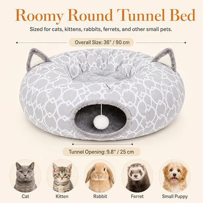 Geometric Cat Tunnel Bed Under Christmas Tree Oxford Outside with Plush Inside,Cats Toys Collapsible Tunnel Tube with Balls, for Rabbits, Kittens, Ferrets,Puppy 3FT