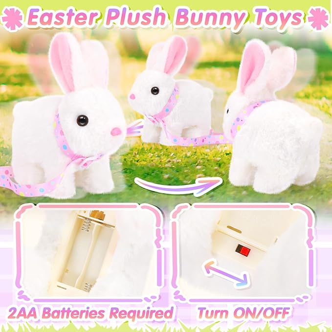 Tagitary Plush Toys Interactive Bunny for Kids That Wiggling Ears,Hopping,Twitching Nose with Sounds,Realistic Rabbit Toy with Leash,Golden Egg,Wind Up Toys,Easter Birthday Gift for Toddlers