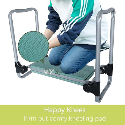 LUCKYERMORE Garden Kneeler and Seat, Kneeling Bench with Tool Pouch and EVA Foam Pad, Foldable Gardening Stool, Gardening Gifts for Parents Seniors, Lightweight & Heavy Duty