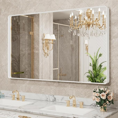 LOAAO 60x40 Inch White Metal Framed Bathroom Mirror
