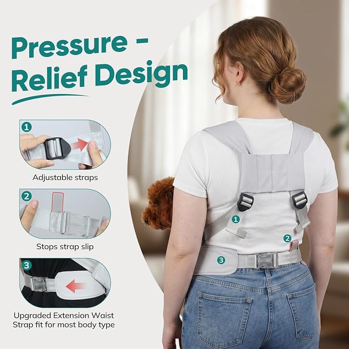 Dog Sling Carrier Front with Thicken Bottom Support for Small Dogs 10-16 lb | Adjustable, Hands Free, Comfortable Wearable, Lightweight, Vet Visits, Anxiety, Travel, Hiking, Safety Clip Grey
