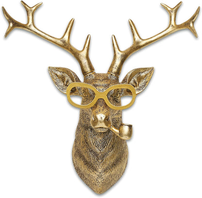 Animal Heads Wall Decor Resin Animals Sculptures Head Wall Hanging Decoration Gold vintage Wall Sculpture for Living Room Bedroom Office(Deer,not include metal frames)