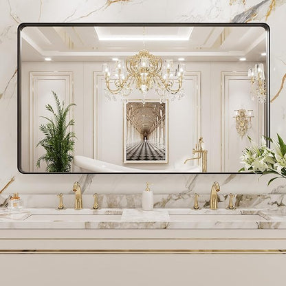 LOAAO 50X30 Inch Black Metal Framed Bathroom Mirror
