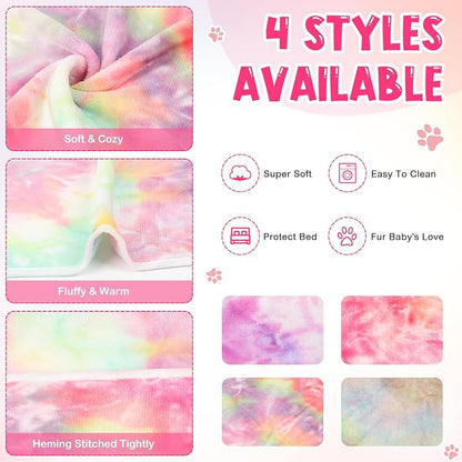Tatuo 4 Pack Fleece Dog Blankets for Puppy Cats Multi-Size Sleep Mat for Pet Guinea Pig Soft Washable Crate Bed Puppy Teething Toys Print Pattern Warm Blanket Indoor(Pastel,24 x 16 Inch,Tie Dye)