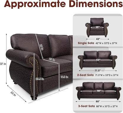 Couchus Living Room Furniture Sets,Sofa Sets and Couch Sets for Living Room,Mid-Century Vintage Sofa Couches with Rivet Design (Brown, Single+Loveseat)