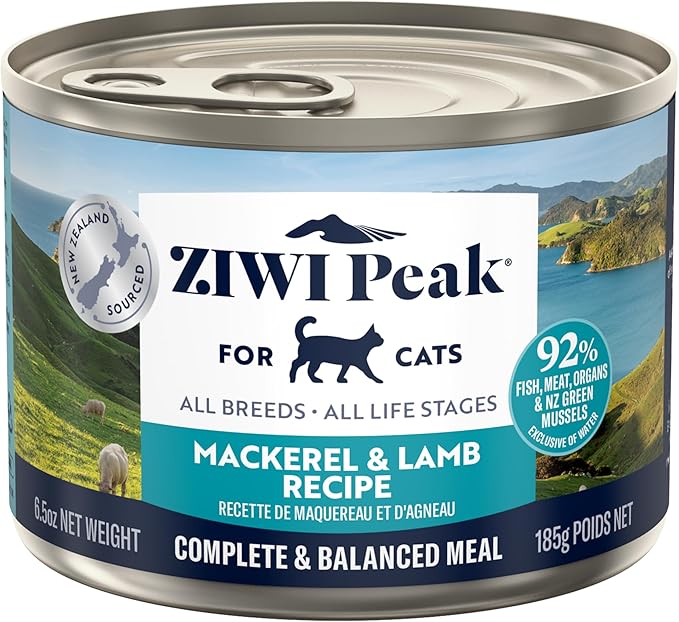 ZIWI Peak Wet Cat Food – All Natural, High Protein, Grain Free, Limited Ingredient, with Superfoods (Mackerel & Lamb, Case of 12, 6.5oz Cans)