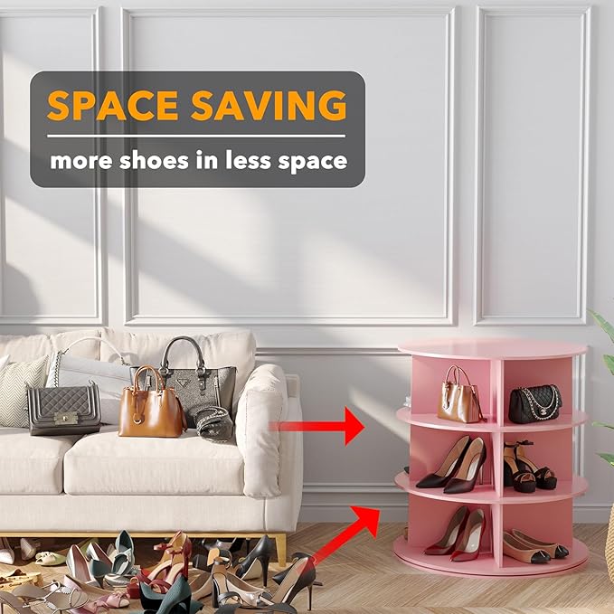 SpaceAid 3 Tier Rotating Shoe Rack Tower, Spinning Shoe Display Lazy Susan