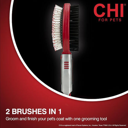 CHI for Dogs Double Sided Pin and Bristle Grooming Brush, 2 in 1 Dog Grooming Brush for Detangling and Smoothing Coats, Removes Loose Hair and Light Tangles, Ergonomic Handle | Detangling and smoothing formula, removes loose hair and light tangles, erg...