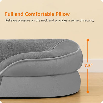 Dwanton Orthopedic Dog Bed for Extra Extra Large Dogs with Gel Memory Foam, Waterproof Dog Sofa, Washable Pet Bed with Four Sided Bolster Cushion, Removable Cover & Non-Slip Bottom, 48", Medium Grey