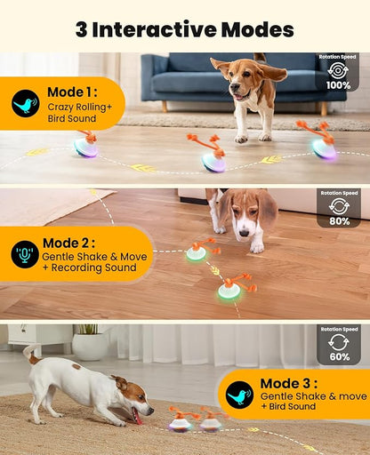 Smart Interactive Dog Toys, Automatic Moving and Rolling Dogs Ball with Rope, Motion-Activated Wicked Ball for Small Medium Dogs for Boredom, RGB Lights, Stimulating Sound, Voice Recording
