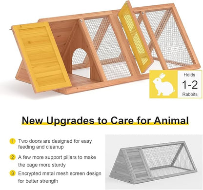Rabbit Hutch Outdoor Chicken Coop Run A-Frame Bunny Cage Wooden Quail Cage w/ 2 Door & Ventilated Wire Fence Small Animal Cage for Garden Backyard Farms 47 x 18 x 19.5 in
