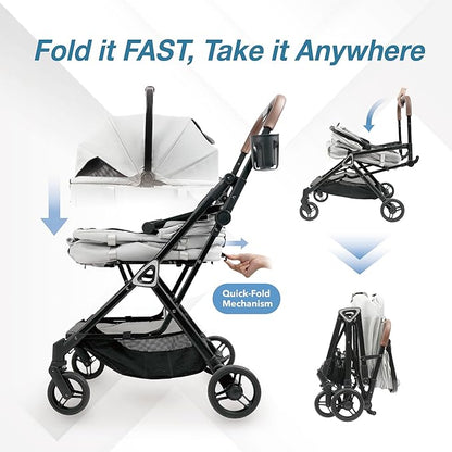 ibiyaya Tinker Pet Stroller for Small Dogs and Cats – 3-in-1 Pet Carrier, Dual-Opening Canopy, No-Flat Wheels, Vegan Leather Handle, Large Storage Basket (Silver Gray)