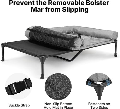 Veehoo Elevated Dog Bed for 2 Dogs, Cooling Raised Dog Bed with Bolster Mat | Outdoor Double Dog Bed with Removable Waterproof Cushion, Breathable Mesh, Non-Slip Feet for Outdoor & Indoor, 53", Grey