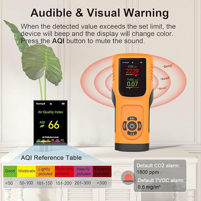 Portable 6-in-1 Air Quality Monitor Indoor Air Quality Tester Air Quality Meter
