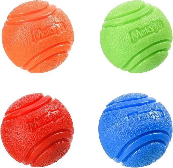 Dog Toy Balls, 4 PCS Rubber Ball Set, Chew Resistant, High Bounce, Textured Design for Teeth Cleaning, Dog Training, Small Breeds, 2in/5cm Diameter