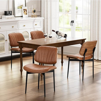 YaFiti Dining Chairs Set of 4, Dining Room and Kitchen Chairs, Mid Century Modern Accent Chair, Upholstered PU Leather Chairs for Vanity with Walnut Bentwood and Metal Legs, Light Tan