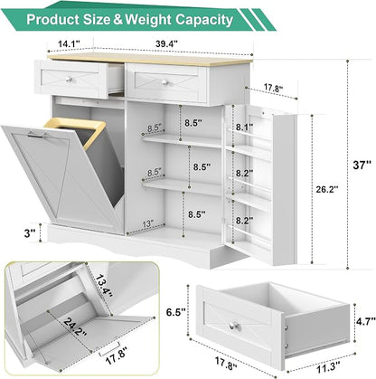 kepptory 37" High Dog Feeding Station with Storage Drawer, Pet Organizers and Storage Adjustable Shelf, Dog Feeder Station, Pet Storage Cabinet for Cats and Dogs (White)