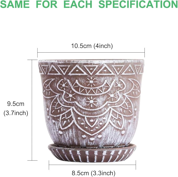 Gepege Succulent Pots, 4 Inch Small Indoor Ceramic Planter Pot with Drainage Holes and Saucers for Plants - Set of 4