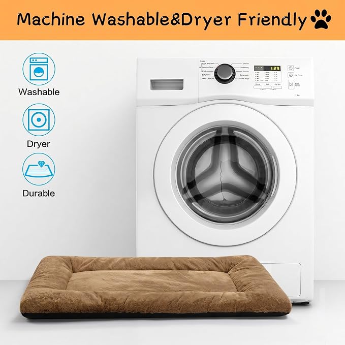 Dog Crate Pad Washable Dog Bed for Crate Small Cozy Mat 24-Inch Camel | Ultra Soft Kennel Pad,Anti-Slip Bottom,Fits for Most Metal Crates,Comfortable Sleeping Pet Mat