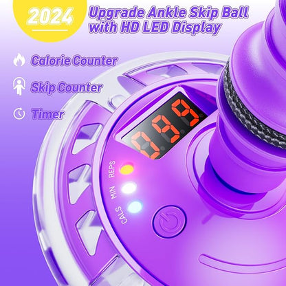 Flooyes Skip Ball for Kids, Ankle Skip Ball Toy with Counter, Timer and Cal Calculator, Girl Birthday Gifts for Age 6 7 8 9 10+, Rechargeable Colorful Flash Wheel Skip Ball for Girls Women