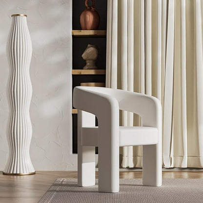 DAYALANE Modern Barrel Dining Chair, Upholstered Faux Leather Accent Kitchen Chair with Arms Comfy Side Chair for Living Room/Home Office/Reception, Pu White