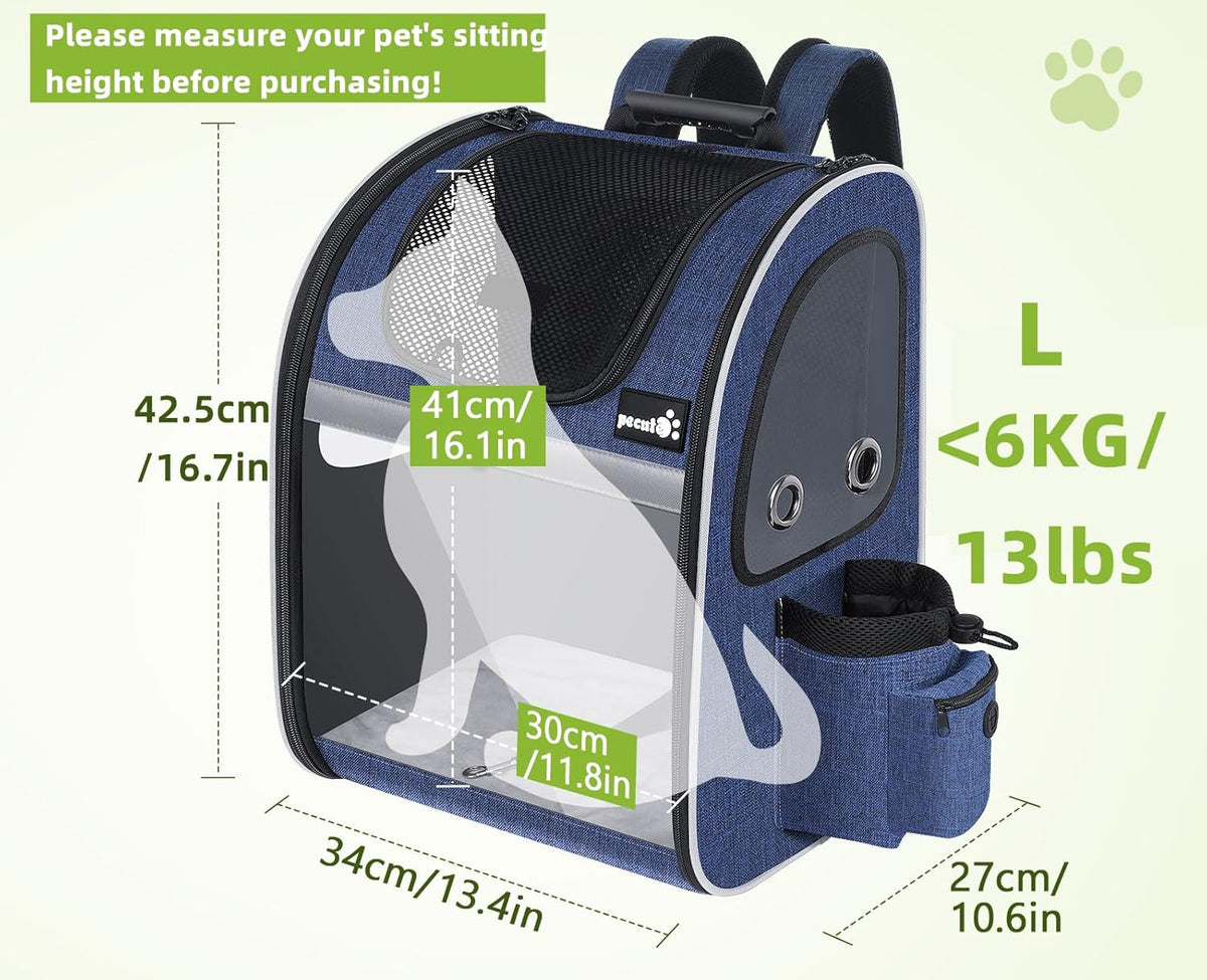 Pecute Pet Carrier Backpack, Cat Backpack Carrier, Expandable with Breathable Mesh for Small Dogs Cats Puppies, Dog Backpack Carrier for Hiking Travel Camping Outdoor, Hold Pets Up to 17 Lbs