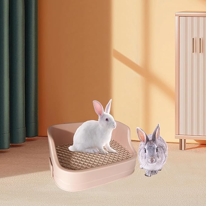 Tfwadmx Rabbit Litter Box Bunny Potty Training Litter Boxes Guinea Pig Corner Bedding Box Small Animal Toilet for Ferret,Chinchilla,Galesaur(Pink)