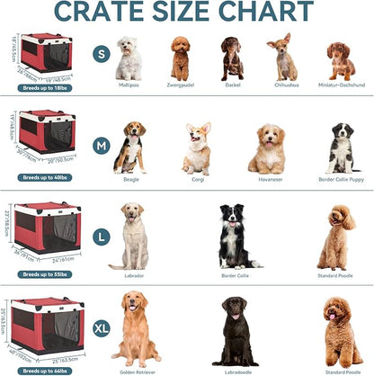 PETSFIT 30" Soft Portable Dog Crate – Patented Spiral Sturdy Frame, Collapsible Travel Kennel for Medium Dogs, 3 Mesh Door, Lockable Zippers, Indoor & Car Use Red