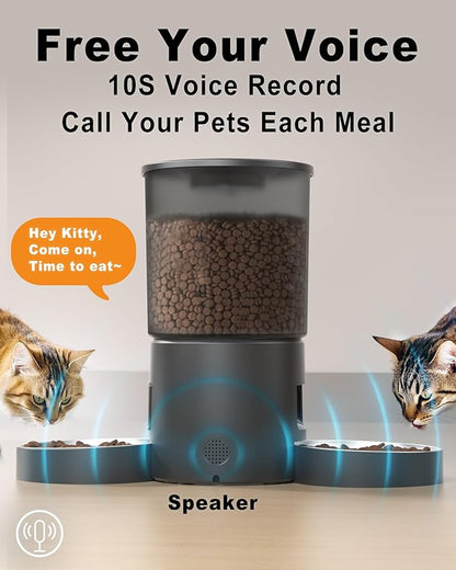 Automatic Cat Feeder for 2 Cats, 4.2L Dual Food Dispenser, Portion Control