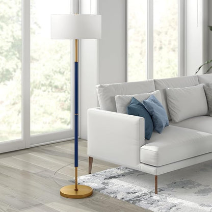 Henn&Hart 2-Light Floor Lamp with Fabric Shade in Blue/Brass/White, Floor Lamp for Home Office, Bedroom, Living Room