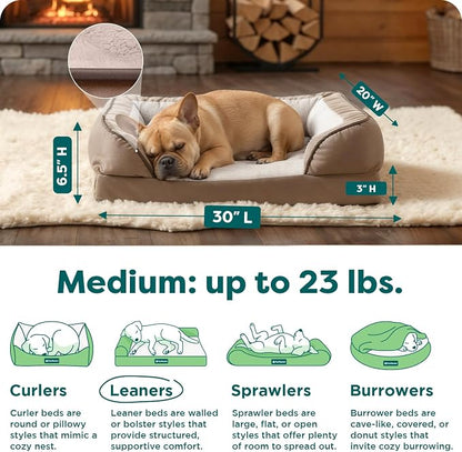FurHaven Orthopedic Dog Bed for Medium Dogs, Perfect Comfort Sofa with Removable Bolsters with Orthopedic Egg Crate Foam for Joint Support, Washable Cover, Medium, Plush & Velvet Waves, Brownstone