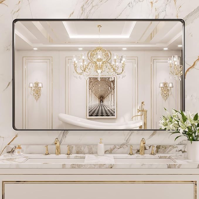 LOAAO 55X36 Inch Black Metal Framed Bathroom Mirror