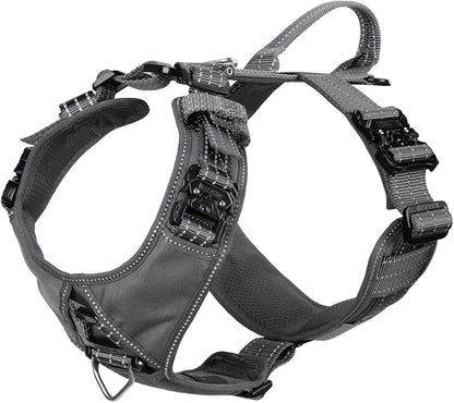 ICEFANG Dog Halter Harness with Metal Buckles,Dog Strap Vest for Large Dogs | Control Handle,Summer-Cooling,Reflective,Front Hook,Adjustable,Soft Padded,No Pull,Grey,Large