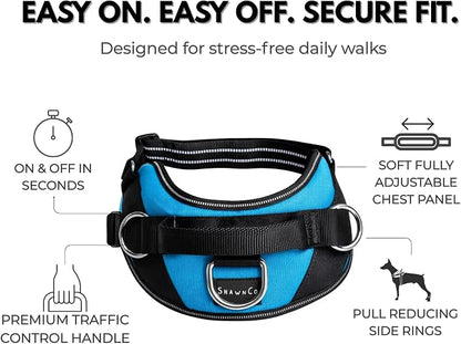 ShawnCo Essential Dog Harness, No-Pull Pet Vest (Rose Gold,M) | 3 Leash Clips, Easy On, No-Choke, Reflective, Adjustable Fit, Padded Comfort, Control Handle, For Small, Medium & Large Dogs