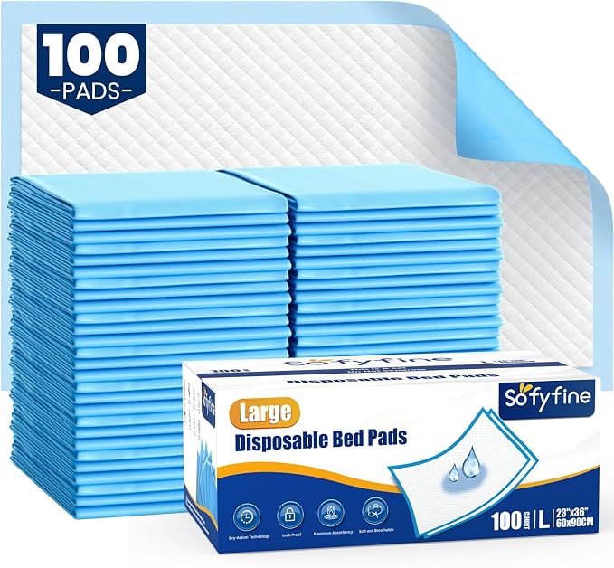 100 Count Disposable Beds Pads,23"x36" Waterproof Adults Incontinence Chucks Underpads,Absorbent Leakproof Pee Pads for Kids,Elderly,Extra Large Dog Puppy Training Pad,Baby Changing Liner