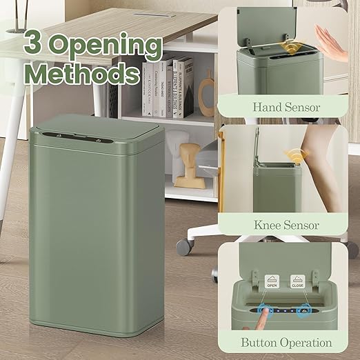 ELPHECO Stainless Steel Office Trash Can Motion Sensor Garbage Can Touchless