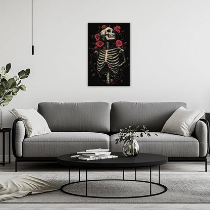 OAAPITI Gothic Skull Wall Art Skeleton and Roses Canvas Pictures Print Vibrant Dark Art Decor for Bedroom Living Room Bathroom(Artwork-6,24"x36")